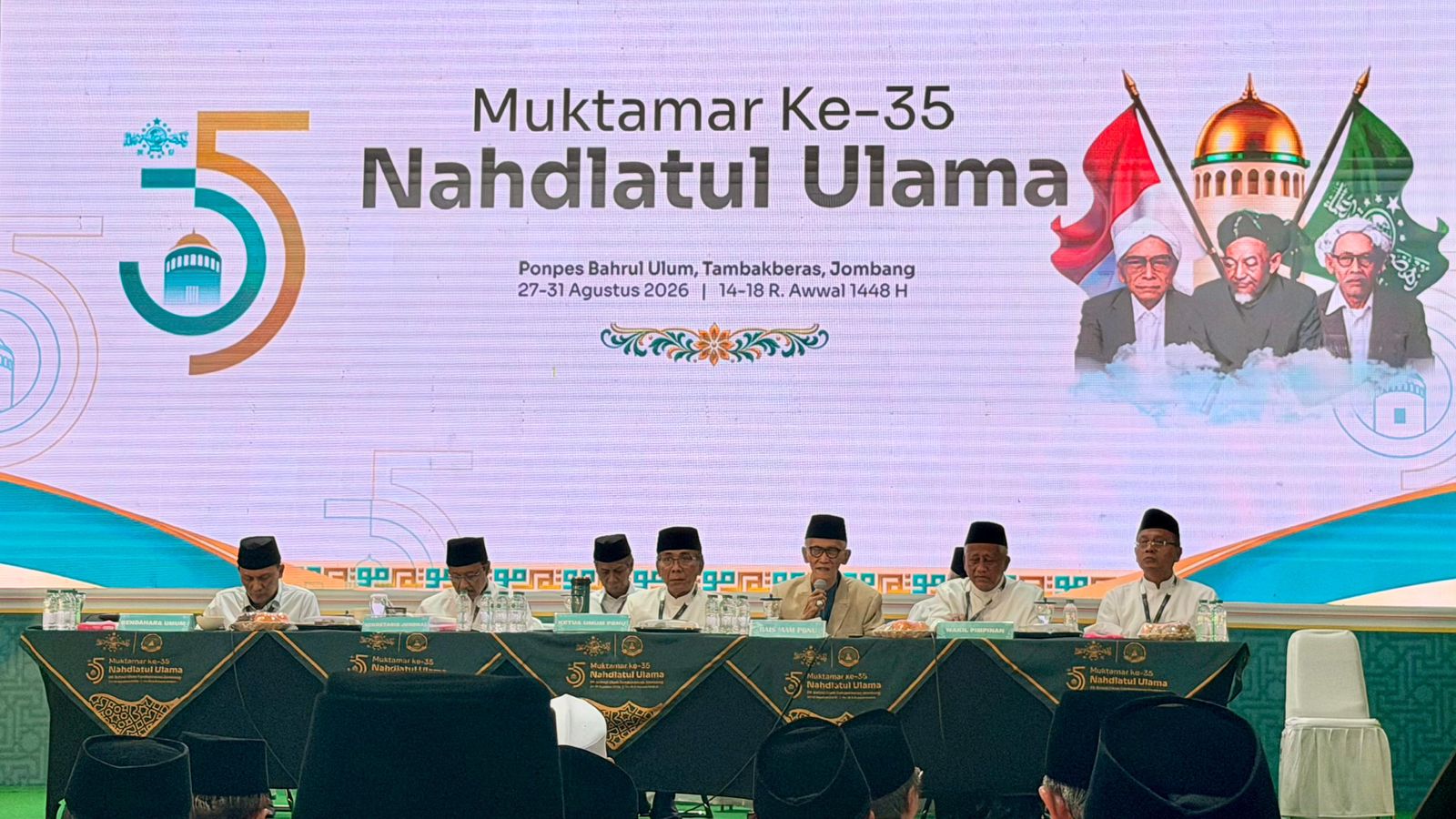Ketua Umum PBNU KH. Yahya Cholil Staquf atau Gus Yahya saat menyampaikan Laporan Pertanggungjawaban (LPJ) kepengurusannya.